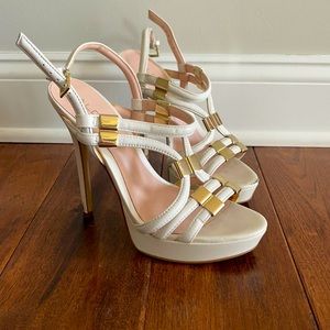 Aldo White Platform Sandals with Gold Details 4.5”